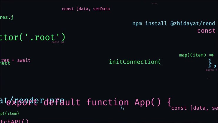 Animated JavaScript Code Snippets on Dark Background