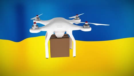 animación de un avión no tripulado volando sobre la bandera de ucrania