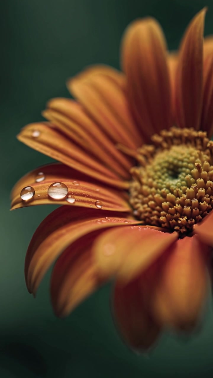 Primo piano di gerbera arancione con goccioline d'acqua