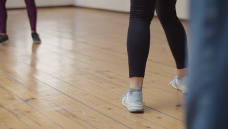 primer plano de los pies de la mujer bailando en el salón de baile