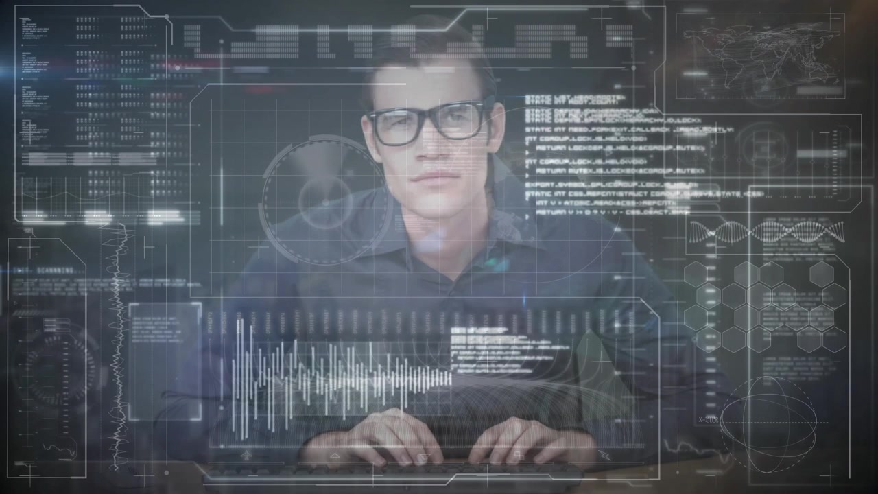 Animation af databehandling over en smilende leveringsmand