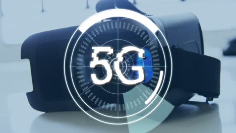 gafas virtuales y un 5g escrito en el medio de un círculo futurista 4k