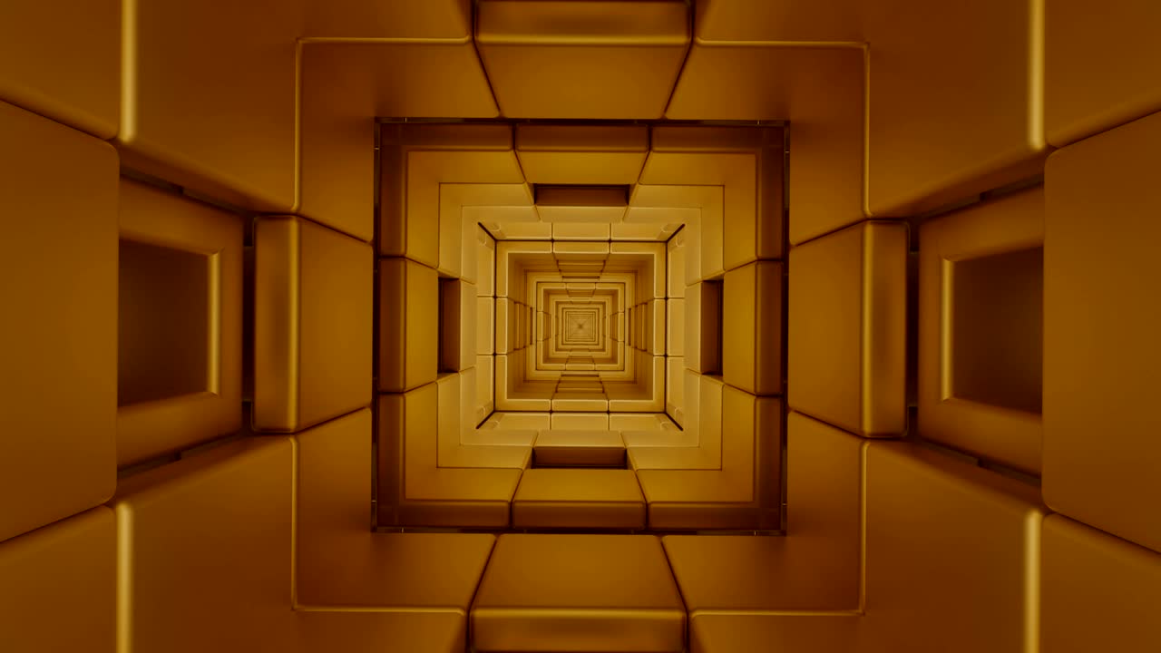 túnel bucle cuadrados futuristas cubos oro y blanco corredor ilustración 3d
