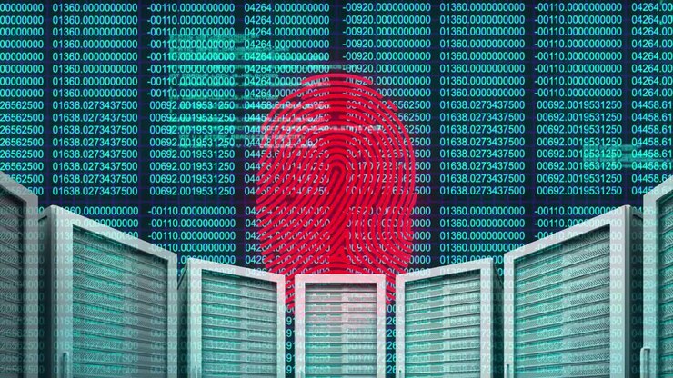 Scanner di impronte digitali su sfondo di server multipli