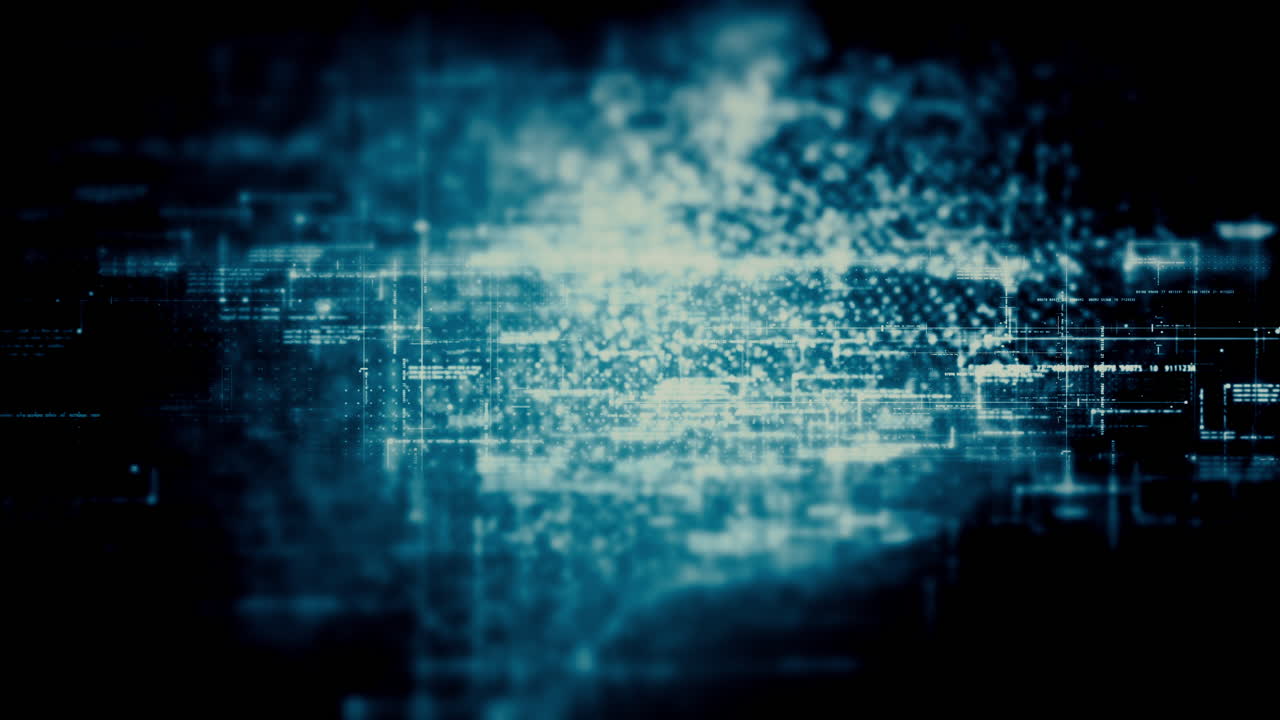 matriz de datos de metaverso de desenfoque abstracto futurista, meta, telemetría y visualización de números cifrados con simulación de partículas en el entorno del ciberespacio para el fondo del bucle hud
