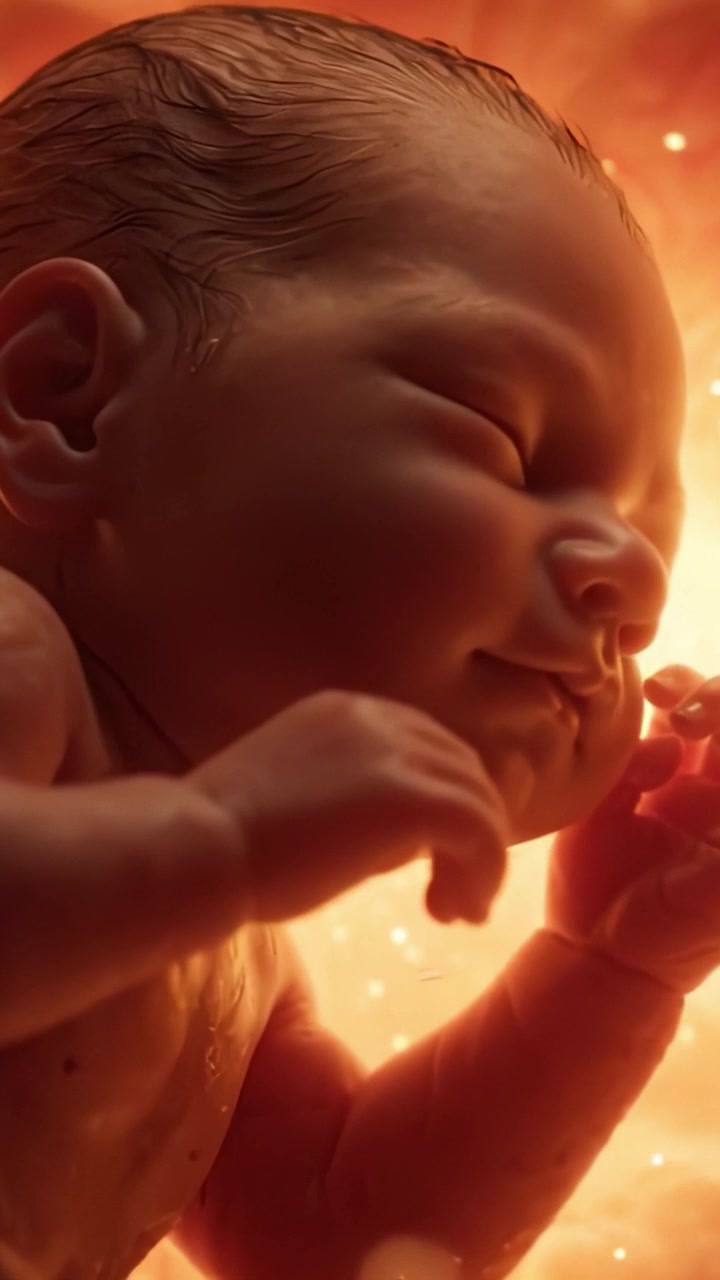 Capturing the Miracle of Life: A Glimpse into Fetal Development as Newborn Blissfully Rests in the Womb Surrounded by the Warm Glow of Maternal Nourishment