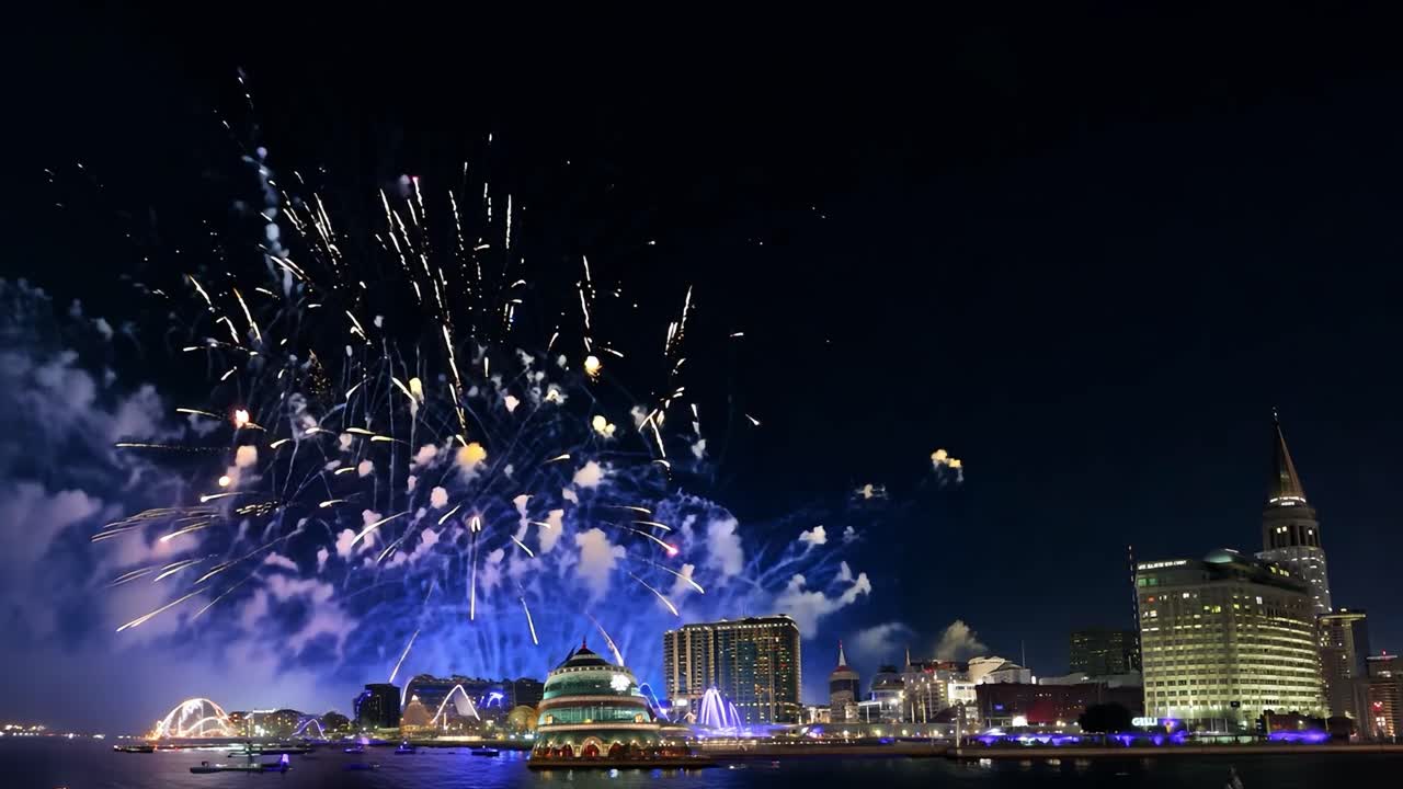 밤에는 도시 스카이라인 위에 놀라운 불꽃놀이가 펼쳐집니다.