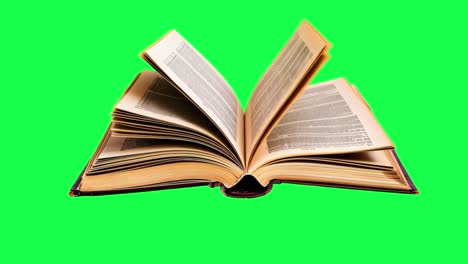 open book on green background transparent 4k video, green screen