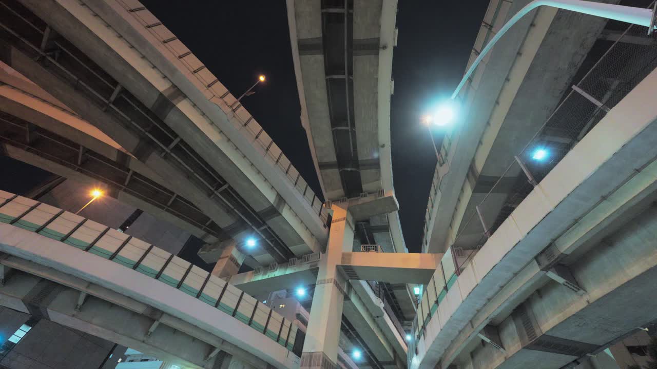 Urban Freeway Overpass at Night