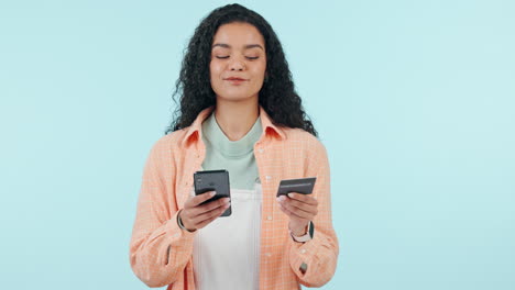 Credit-card,-happy-and-woman-face-with-phone