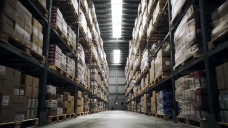 explore the expansive interior of a bustling warehouse filled with neatly stacked boxes and products. the video showcases the impressive scale and organization typically found in distribution centers.