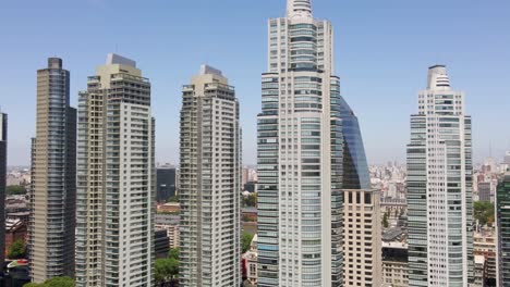 Aerial-jib-down-shot-of-Buenos-Aires-skyline-in-Puerto-Madero-neighborhood