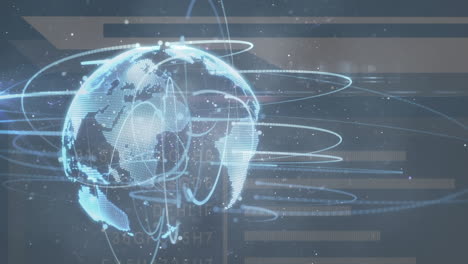 animation of network of connections and globe on blue background