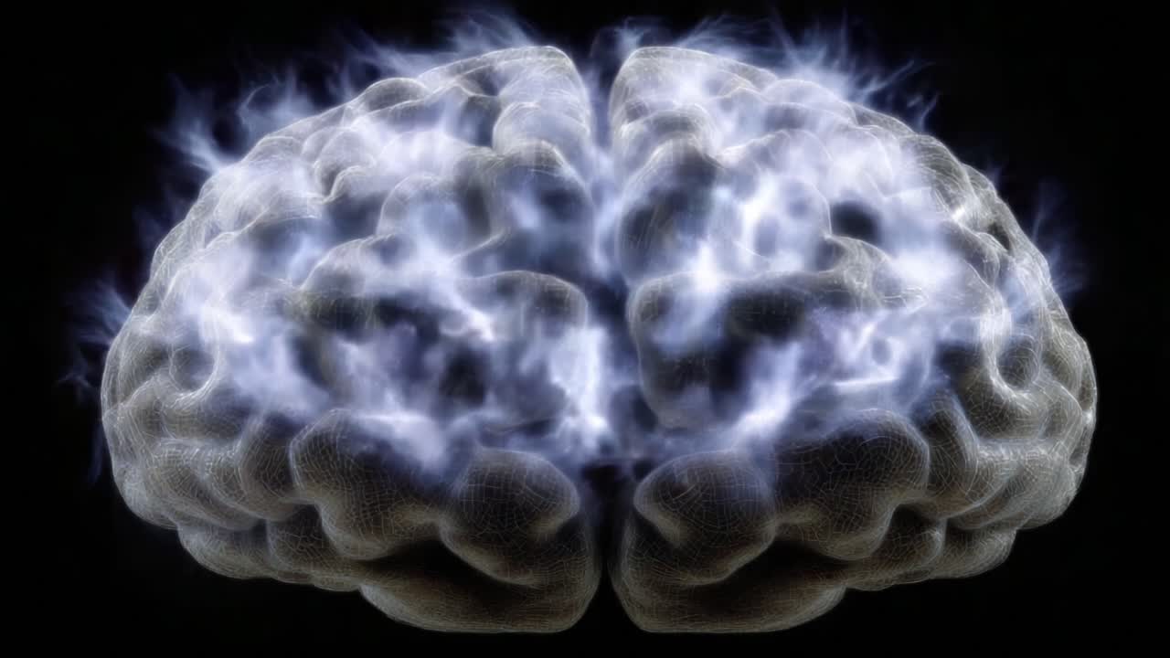 An Intricate Visualization of the Human Brain with Electric Pulses, Symbolizing Thought Patterns and Neural Activity in a Dark Background