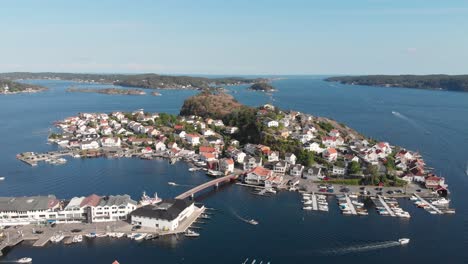 drone view of charming kragero harbour town, telemark, norway