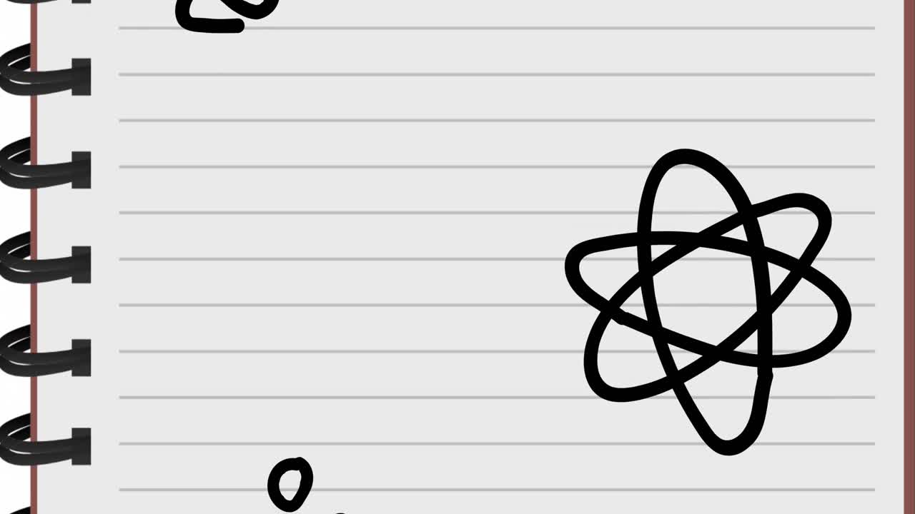Animation of school and science icons over ruled paper background
