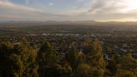 wide shot of houses and businesses in tamworth, viewed from oxley scenic lookout, new south wales, australia