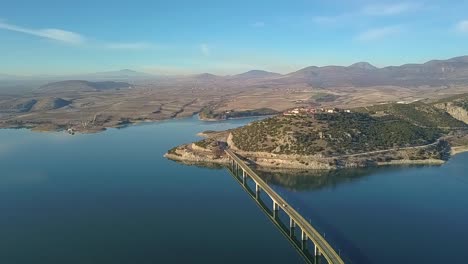 Drone-shot-polifitos-lake-near-Kozani-in-Greece