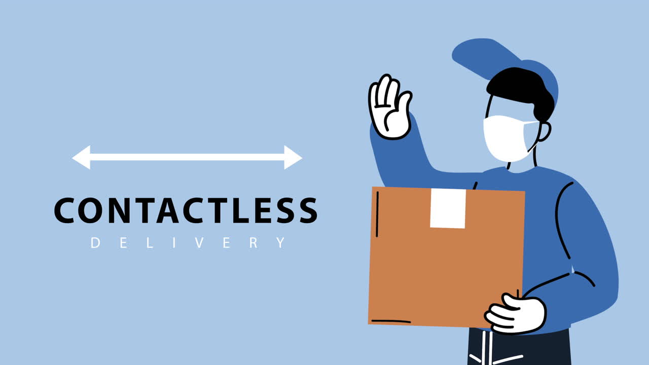 안전한 배달 택배자 의료 마스크를 착용 카튼 상자