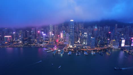 amazing night of victoria harbour, hong kong. cloudy day