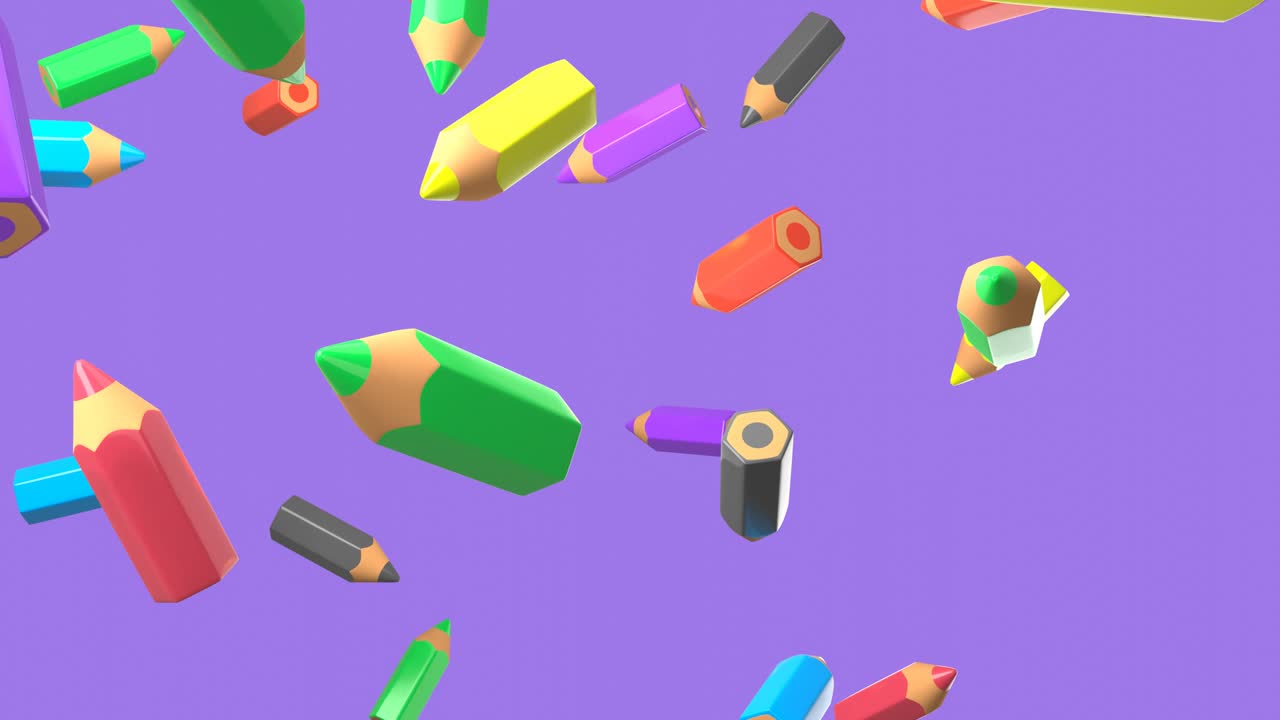 Colored pencils on purple background.