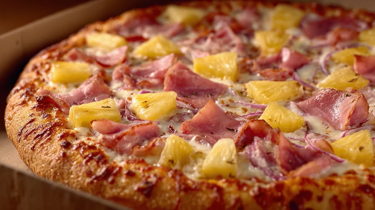 Deliciously Baked Ham and Pineapple Pizza Topped with Golden Pineapple Chunks and Savory Ham on a Mouthwatering Crust, Perfect for Any Pizza Lover's Delight