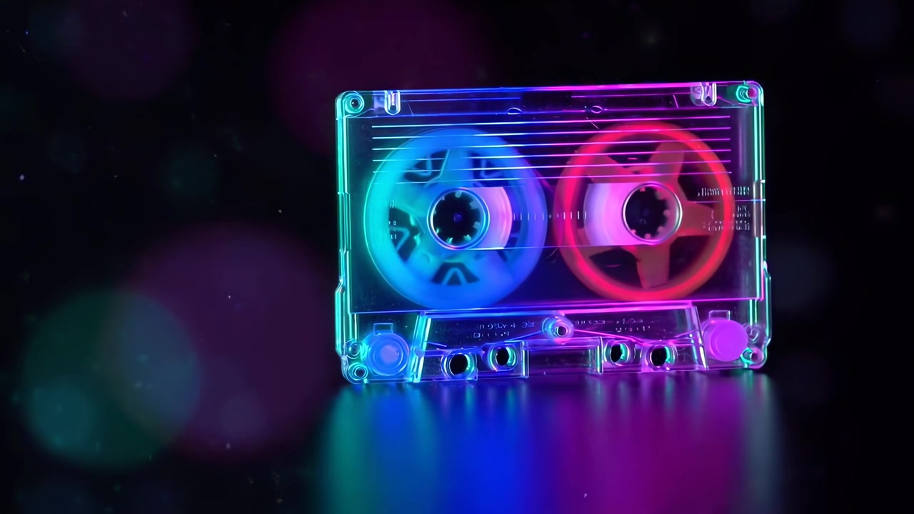 Musicassetta trasparente con illuminazione al neon