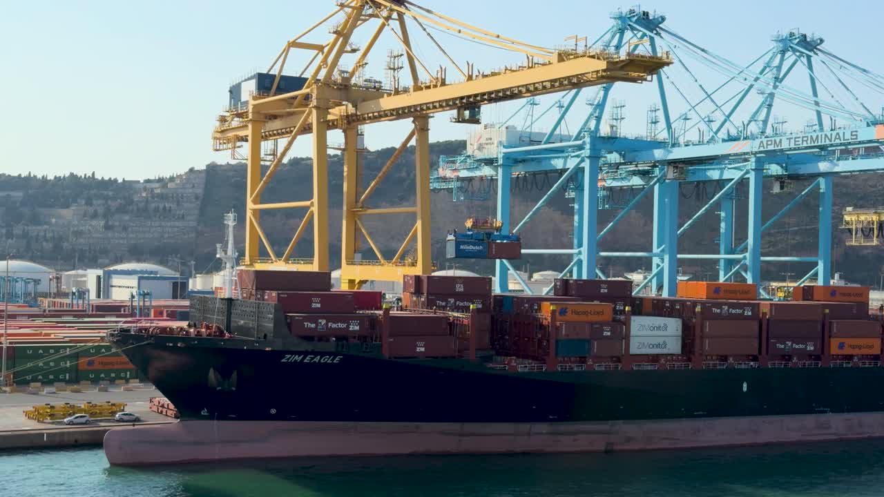 Barcelona Port, Containers Ship, Crane Loading Containers On Ship