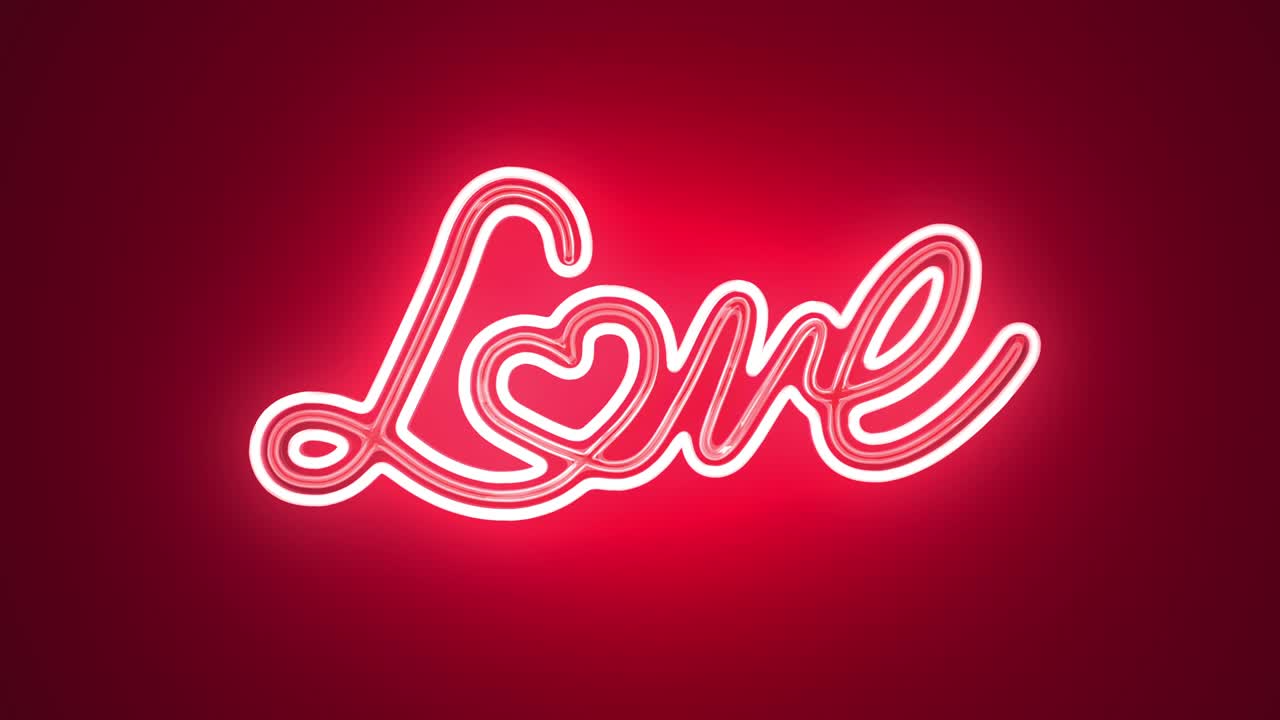Neonový nápis Šťastný Valentýn, nápis 'Love' psacím písmem se srdcem, přání