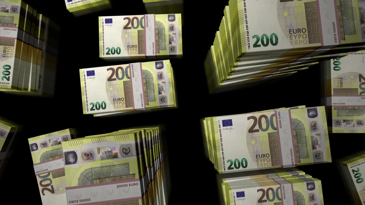 유로 화폐 위의 비행 (flight over the euro money banknote packs loop animation) 은 유로화폐를 는 을 나타내는 애니메이션이다.