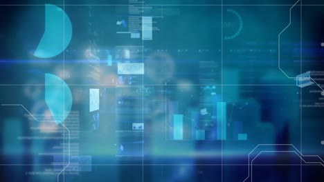 animación de datos e información de gráficos en movimiento sobre una cuadrícula