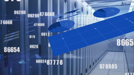 animación de múltiples números cambiantes y procesamiento de datos estadísticos contra la sala de servidores de computadora