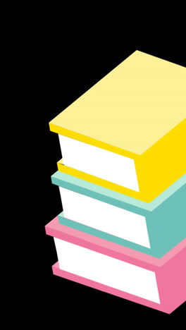 animación de libros y bolígrafo sobre fondo negro