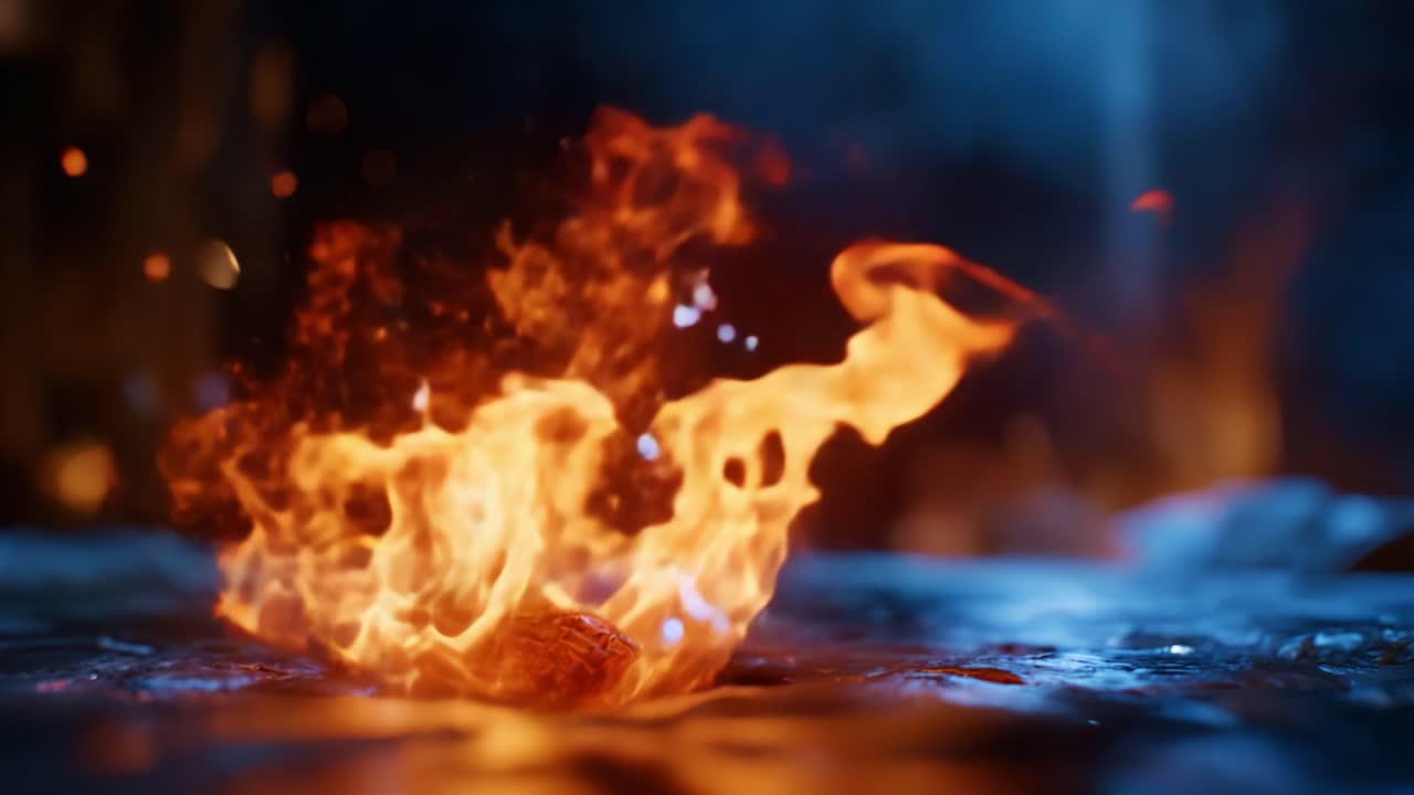Dynamic Flames Erupting from a Hot Surface, Captured in Stunning Detail, Showcasing the Vivid Motion and Vibrance of Fire Amidst a Dark Background