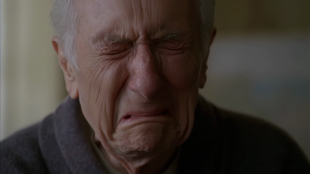 Close-up of an elderly man crying in distress