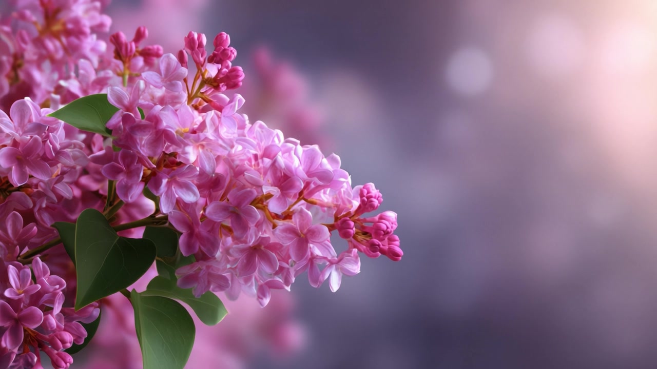 Bunga Lilac Indah Mekar Penuh dengan Sorotan Latar Belakang Lembut, Menampilkan Kelopak Halus dan Nuansa Merah Muda Cerah dalam Pengaturan Alam yang Tenang