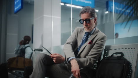 businessman waiting in airport lounge