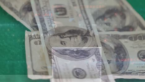 animación del procesamiento de datos en movimiento sobre billetes de banco