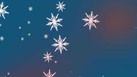 Digital-animation-of-snowflakes-icons-falling-against-copy-space-on-blue-gradient-background