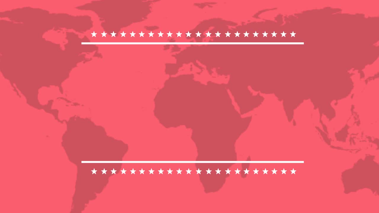 세계 지도에서 복사 공간과 함께 미국 국기 별의 애니메이션