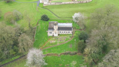 drone footage of architecture of rockingham church in northamptonshire, england