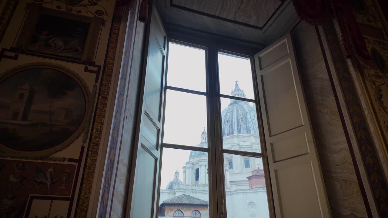 Panoramic shot of St. Peter’s Basilica from inside the Vatican Museums