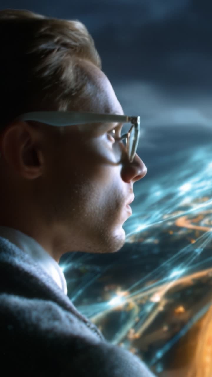 A Visionary Mind: Pondering the Future with Innovative Ideas and an Insightful Perspective Amidst a Technological Landscape of Connectivity and Light