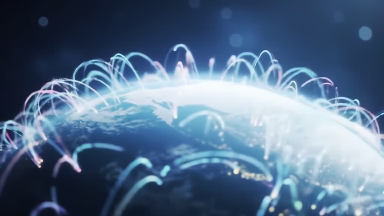 Dynamic Global Connectivity Concept Visualized Through Colorful Data Streams and Patterns Over the Earth's Surface, Representing Communication and Information Exchange