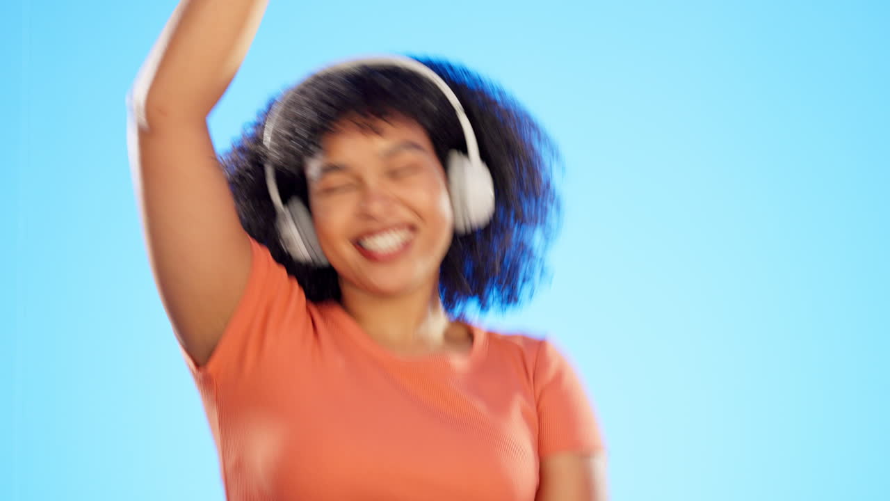 Music, headphones and woman dance in studio