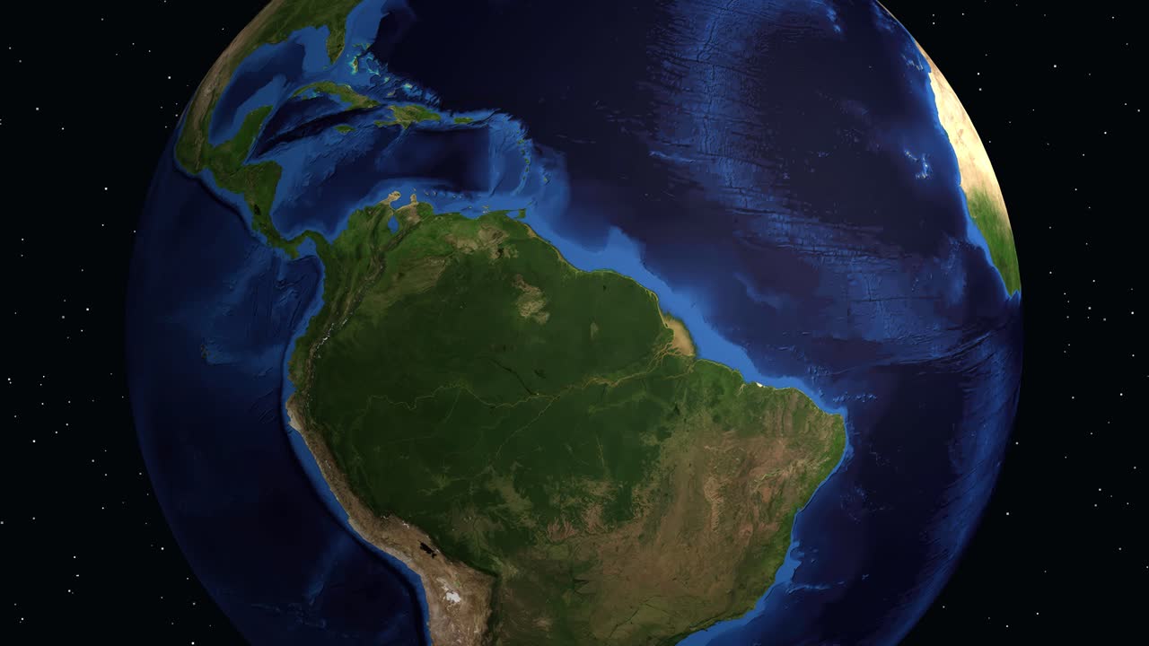 Animazione digitale si ingrandisce dallo spazio verso il Sud America, individuando Pasto, Colombia, con dati geografici.
