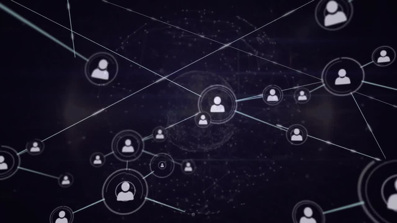 Animation of network of connections over globe on black background