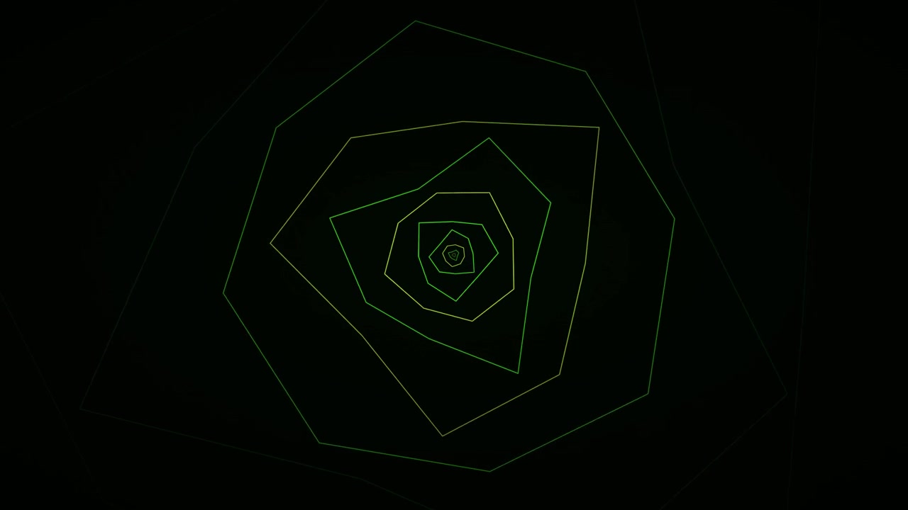 Abstract Geometric Tunnel of Rotating Green Pentagons
