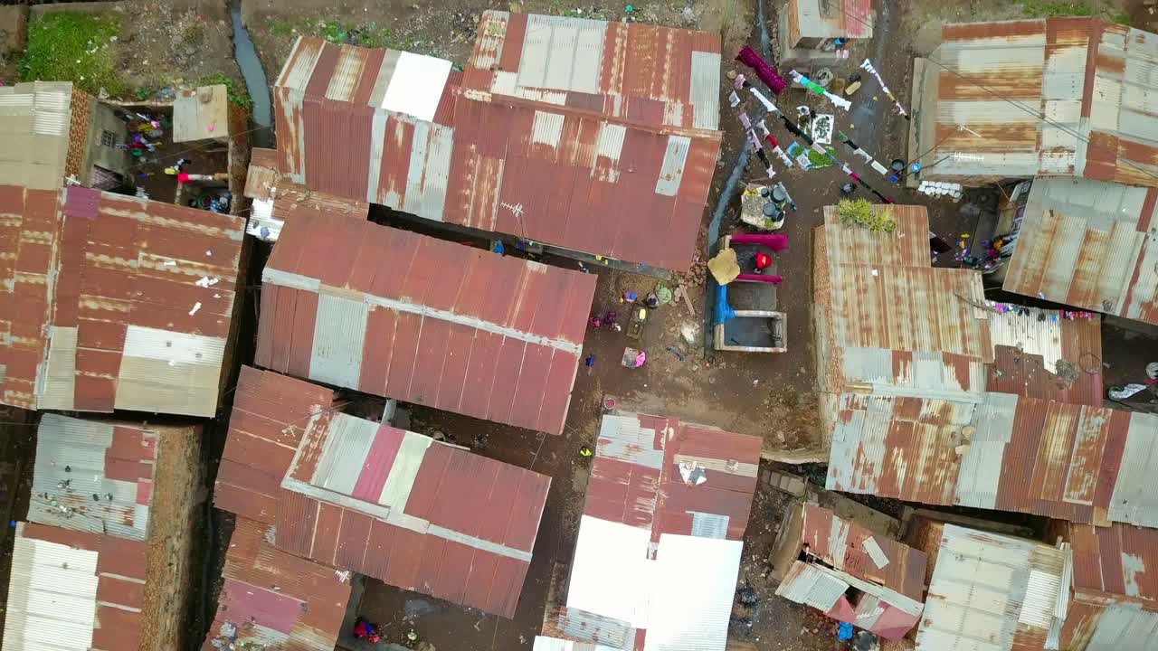 Bird's Eye View Over Slum Area In Tanzania - drone shot
