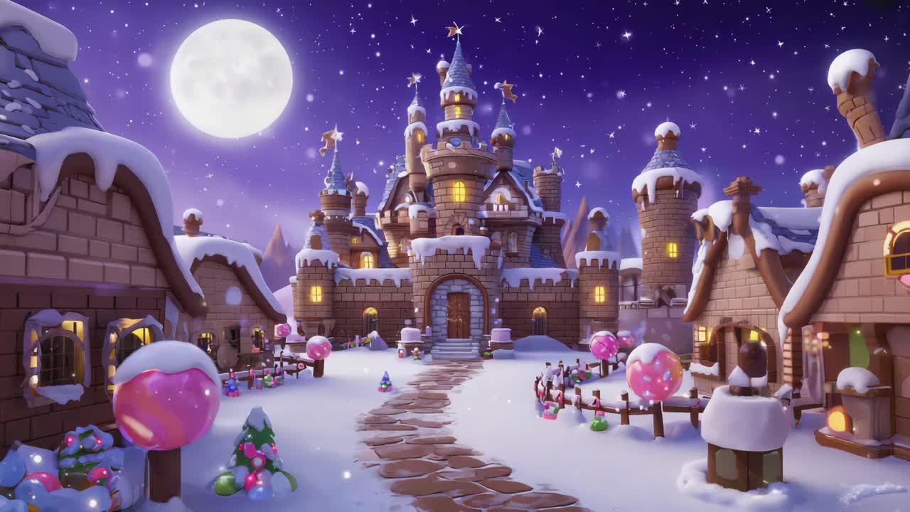 Winter Castle Village at Night